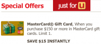 Von's 15 off 150 MasterCard Gift Cards