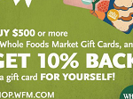 Free 10 Whole Foods Gift Card Bonus