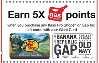 Giant Merchant Gift Cards Bonus 5x Gas Points