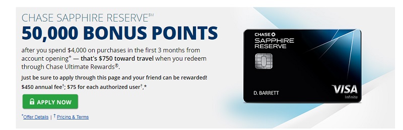 Chase Sapphire Reserve Credit Card (Up To 50,000 points) 